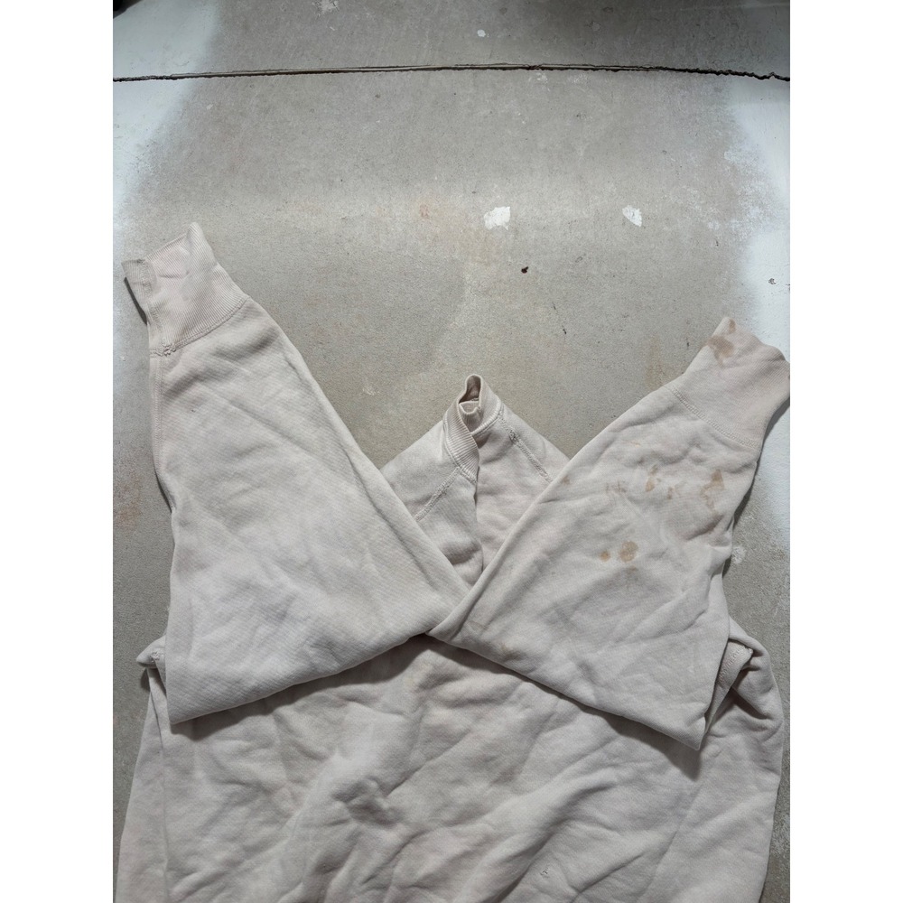 Vintage Distressed Raglan Sweatshirt Cream Off-White Blank Crewneck Mens L/XL - Picture 4 of 6